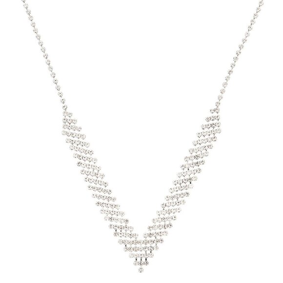 Claires Silver Rhinestone Chevron Statement Necklace New - Picture 3 of 3